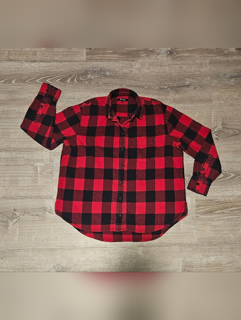 Madewell Oversized Ex-Boyfriend Flannel Shirt Red Black Buffalo Plaid Grunge M
